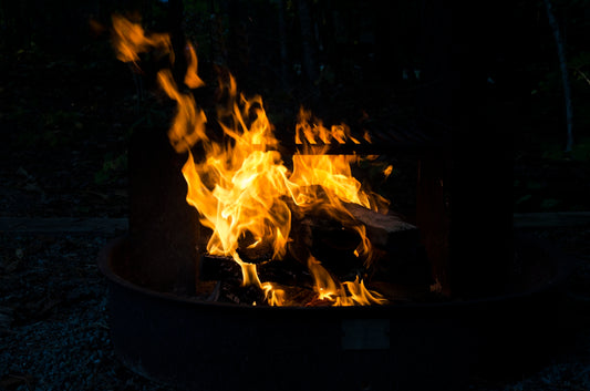 fire in black fire pit