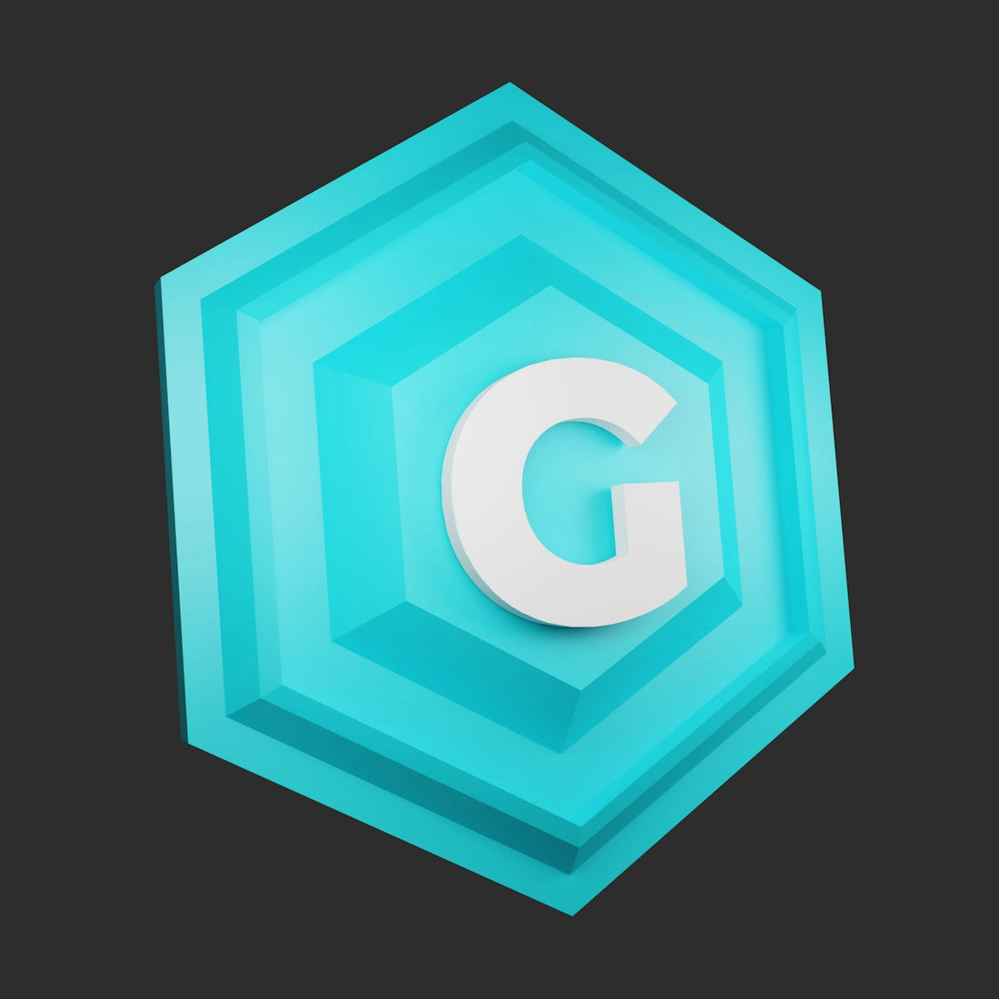 a blue hexagonal object with the letter g on it